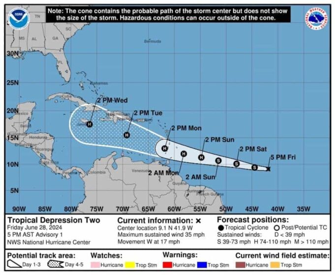 Se forma depresión tropical y se enfila hacia el territorio dominicano